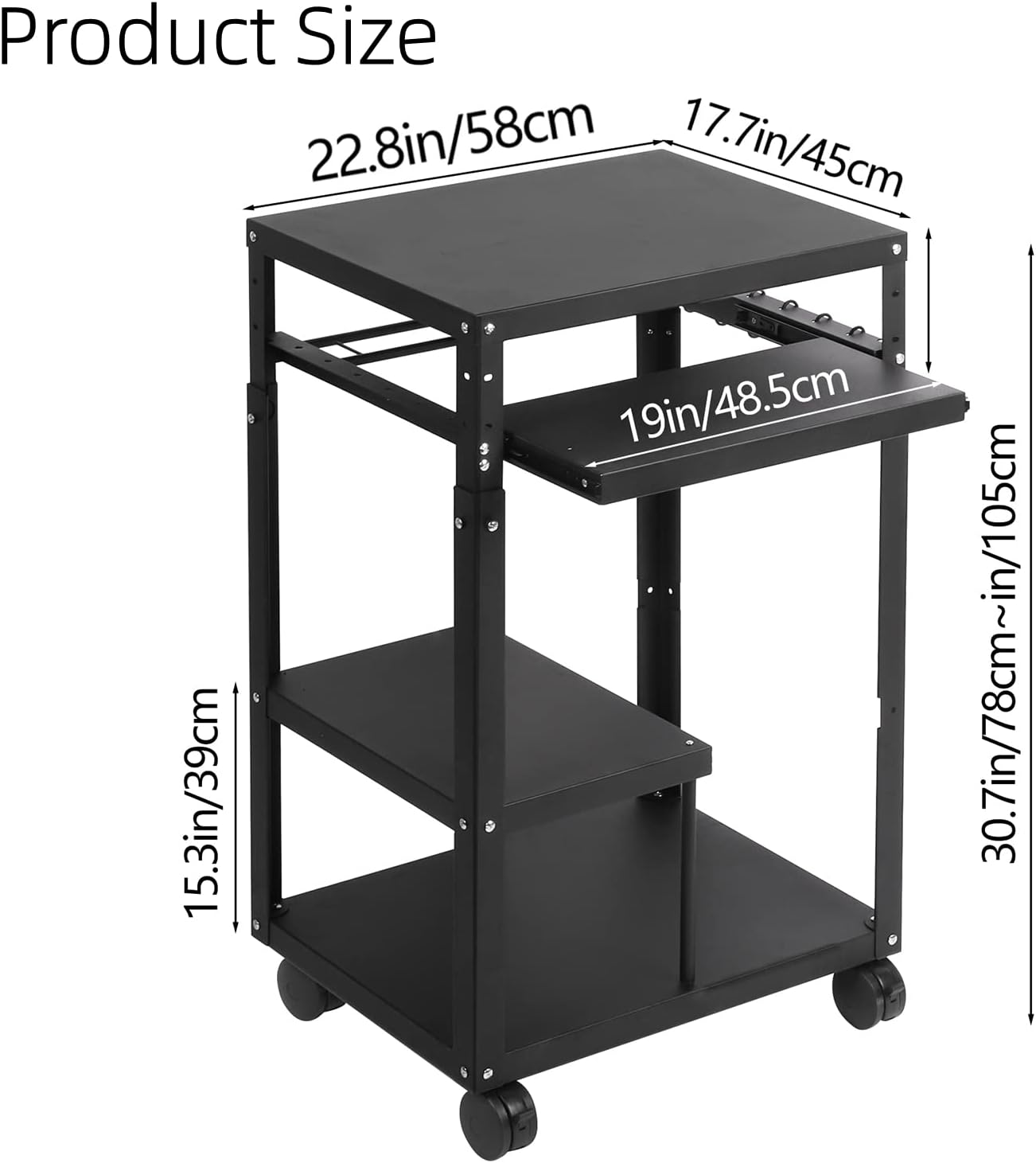 tonchean AV Presentation Cart with Keyboard Tray, Heavy Duty Mobile Workstation Presentation Cart for Video Projector, Laptop Computer, Media Cart for School Classroom Office(Black)