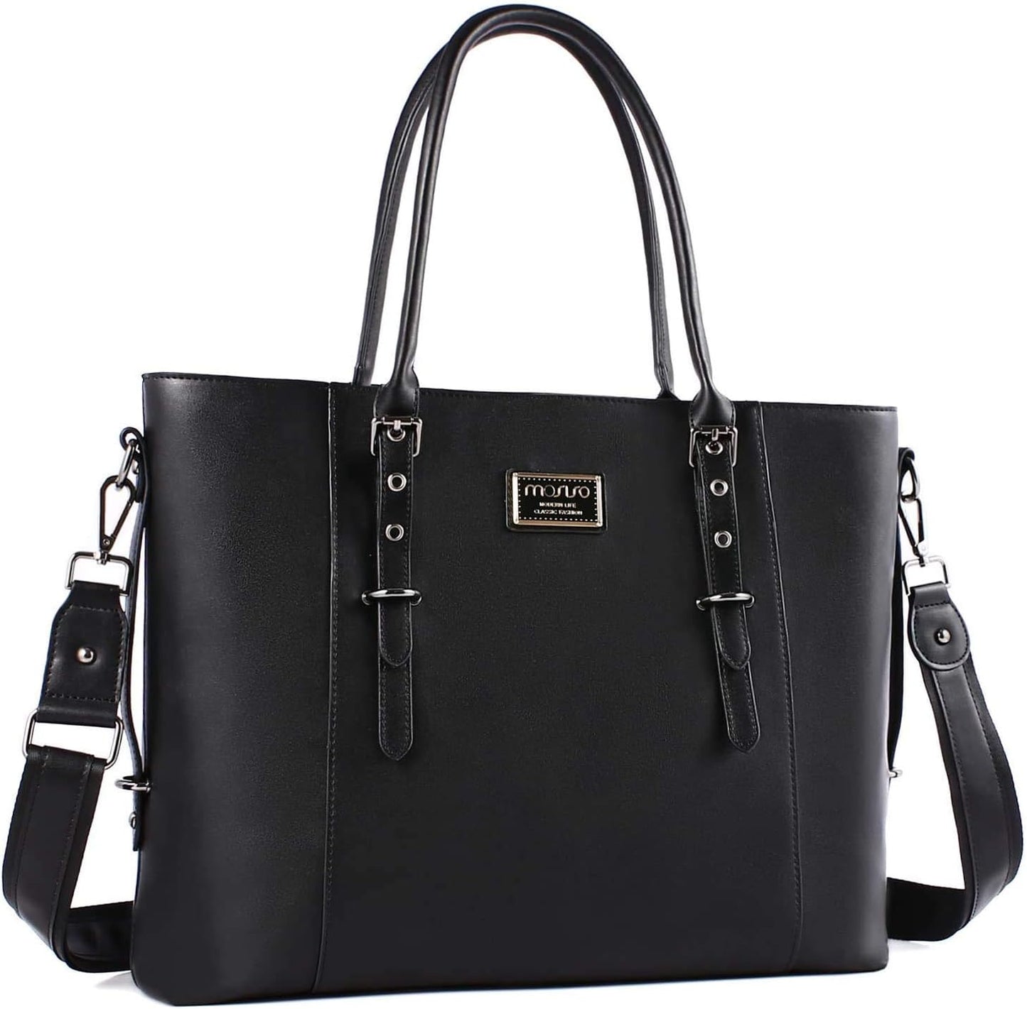 MOSISO PU Leather Laptop Tote Bag for Women, Waterproof Large Capacity Business Work Briefcase Shoulder Laptop Bag