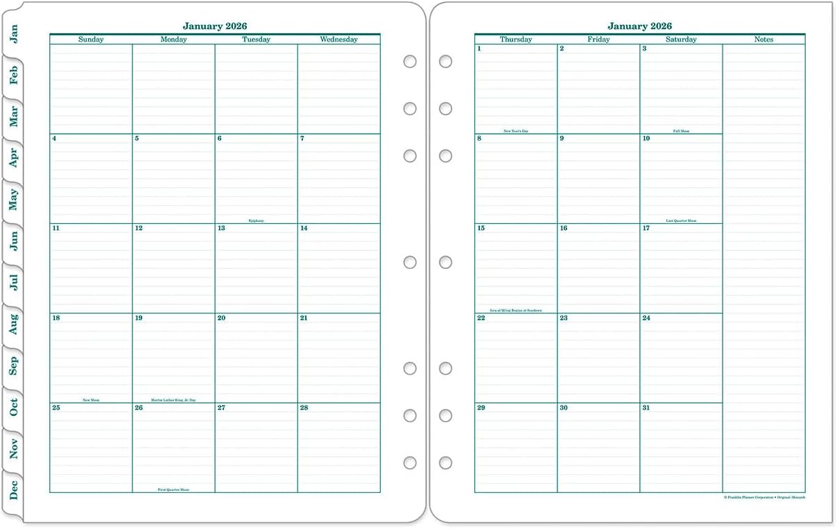 FranklinCovey - Original Two Page Per Day Ring-Bound Planner (Jan 2026 - Dec 2026, Monarch)