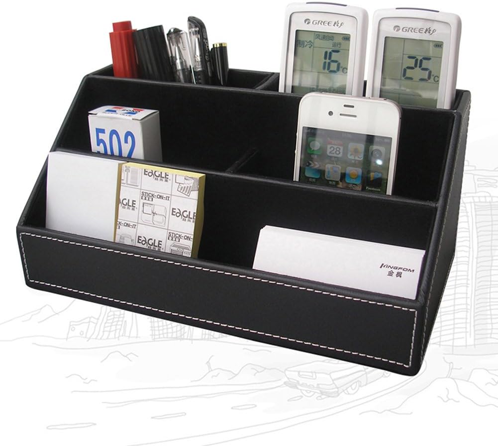 KINGFOM 7-Piece Desk Organizer Set for Home & Office, Includes File Holder, Tissue Box Cover, Desk Pad, Note Paper Holder, Pen Holder, Black