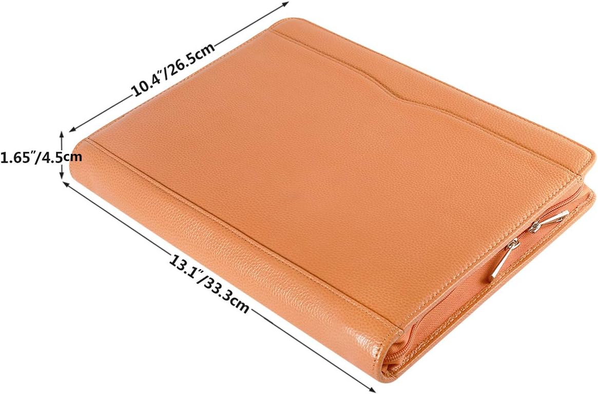 Professional Leather Business Padfolio Portfolio Case, 3 Ring Binder,Zippered Business Document Organizer Tablet Holder Folder Case,with Letter Size Notepad (Brown)