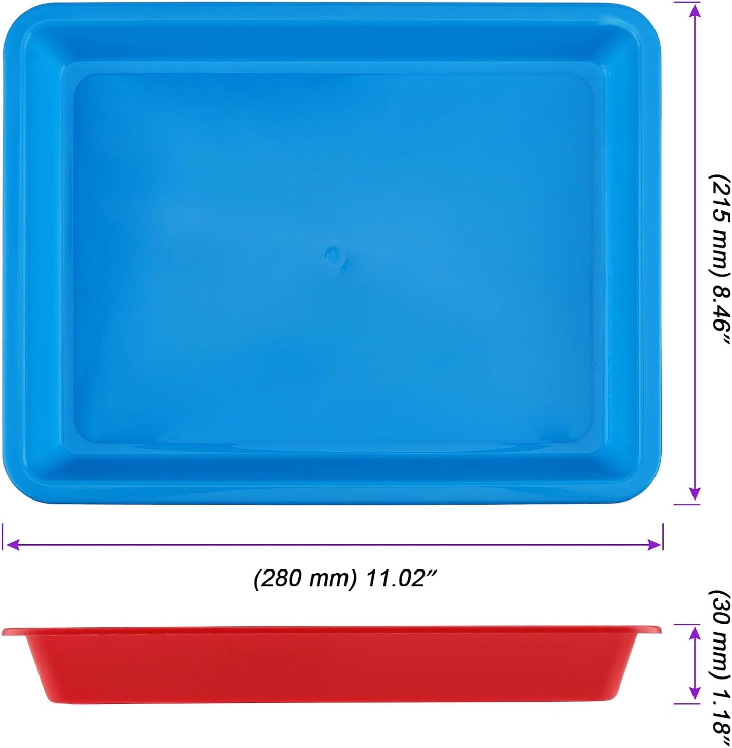 JOIKIT 30 Pack 10.8 x 8.3 Inch Multicolor Plastic Art Trays, Rectangular Art and Crafts Organizer Tray, Activity Organizer Serving Tray for Beads, Painting, Blocks, DIY Project