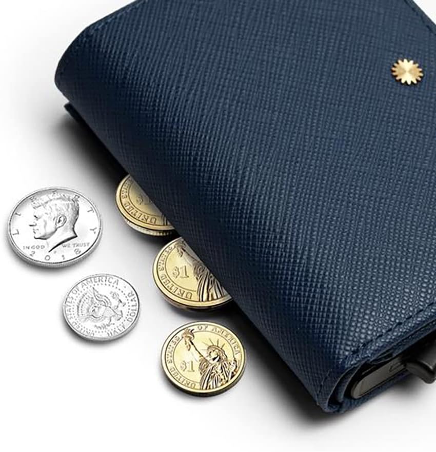 Unisex Wallet for Men & Women/Smart Card Holder/Trifold / W5 (Blue Saffiano)