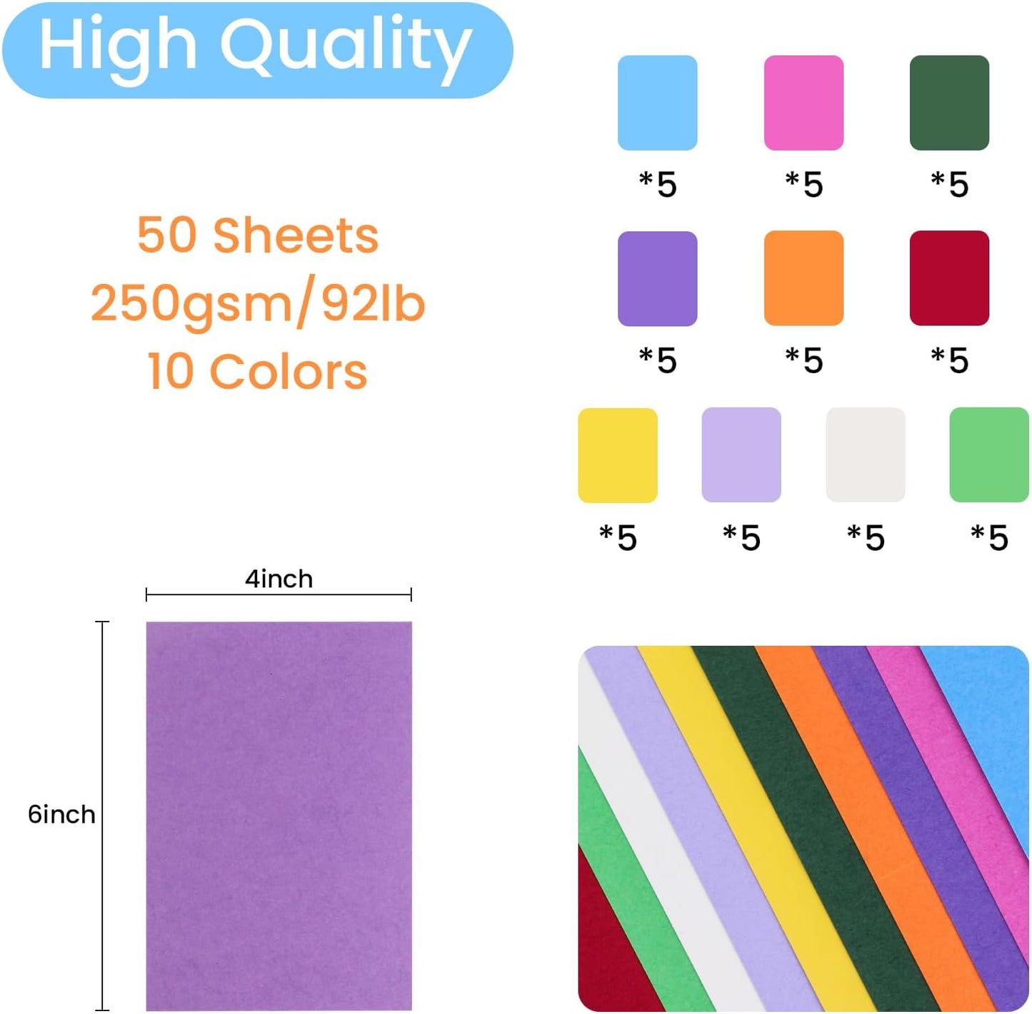 50 Sheets Colorful Cardstock Thick Paper 4 x 6, 250gsm/92lb Blank Heavy Cards Stock for Invitations, Printing, Postcards, Thankyou Cards, Index Cards, DIY Cards (Colorful, 4 x 6 inch)