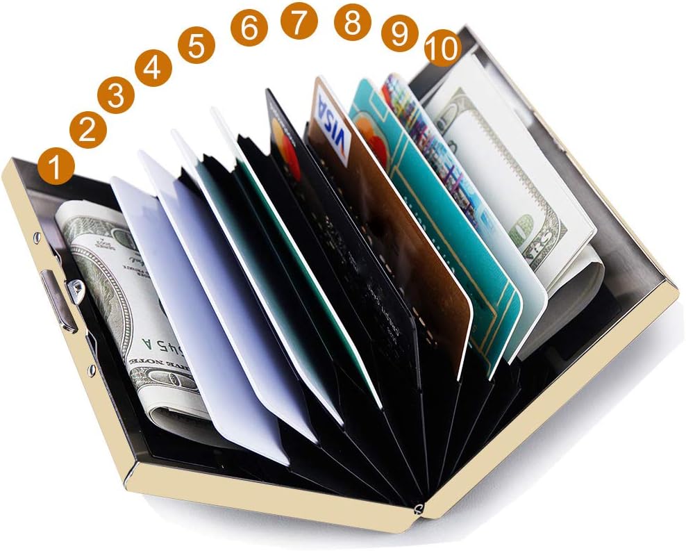EASTNIGHTS RFID Credit Card Holder Protector Metal Credit Card Wallet Business Card Holder for Men Women Gift Box Package (Gold)