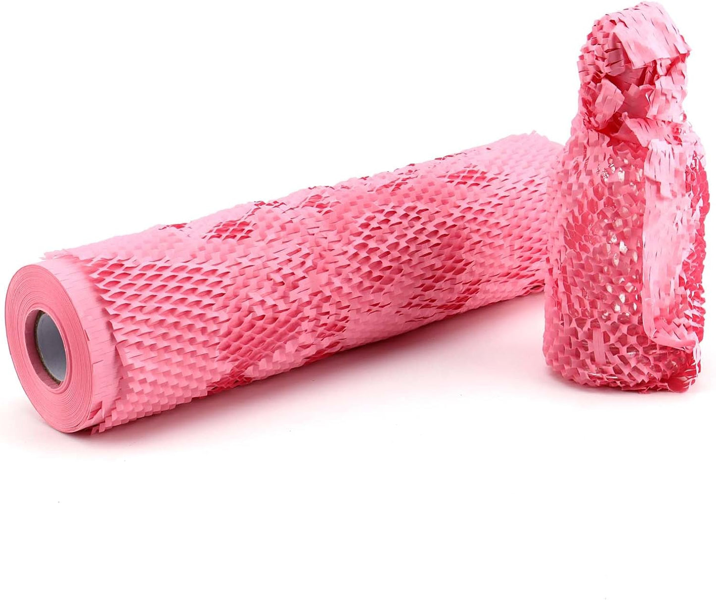 JAPCHET 15 In x 164 Ft Pink Honeycomb Packing Paper, Honeycomb Paper with Sticker Labels and 10 m Rope Honeycomb Wrap Roll for Packaging and Shipping