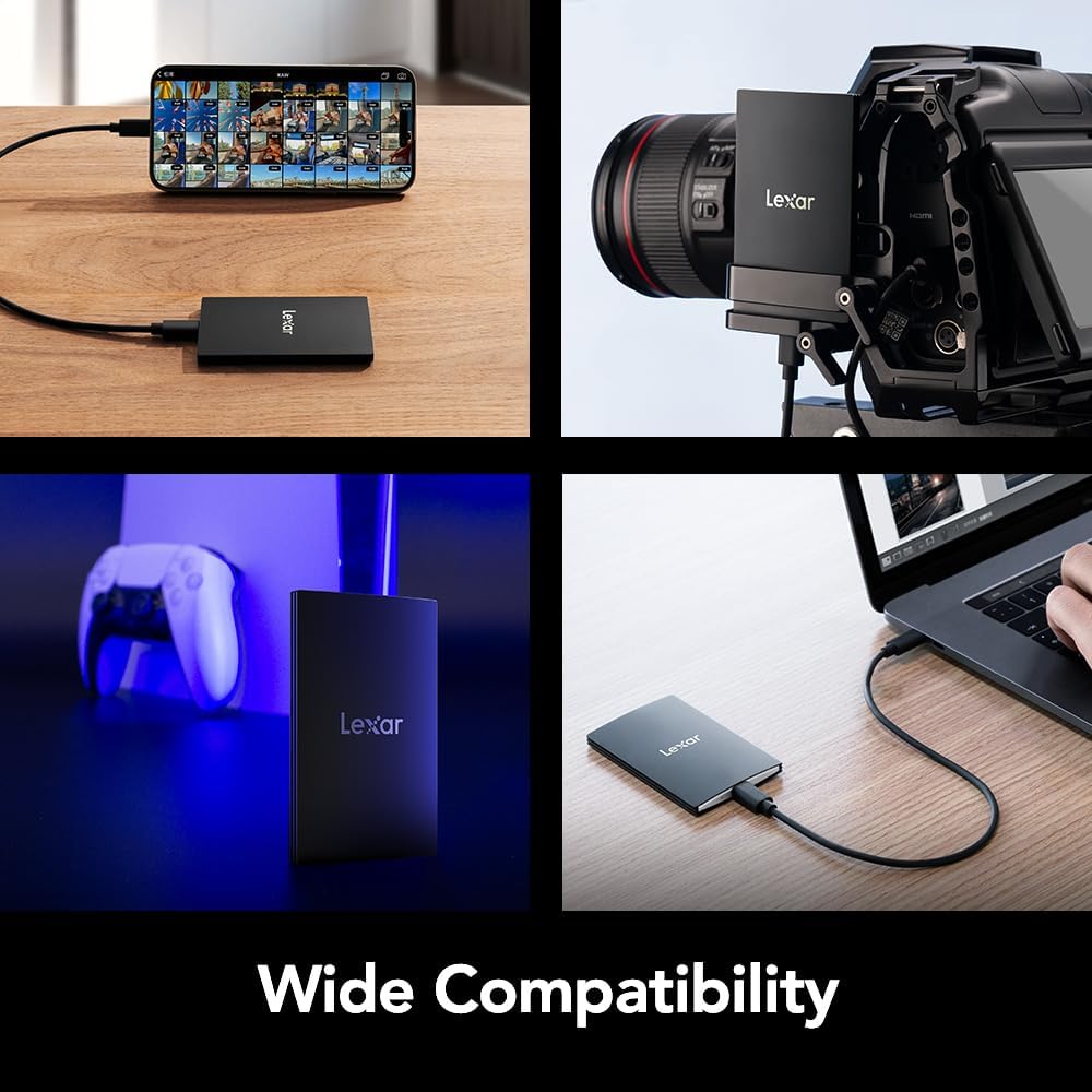 Lexar 2TB SL500 Portable SSD, Up to 2000MB/s, Compatible w/Type-C Laptops, iPhone 15/16, Smartphones, Tablets, PS5, Xbox, USB 3.2 Gen 2x2, Slim & Lightweight, External SSD, Black (LSL500X002T-RNBNU)