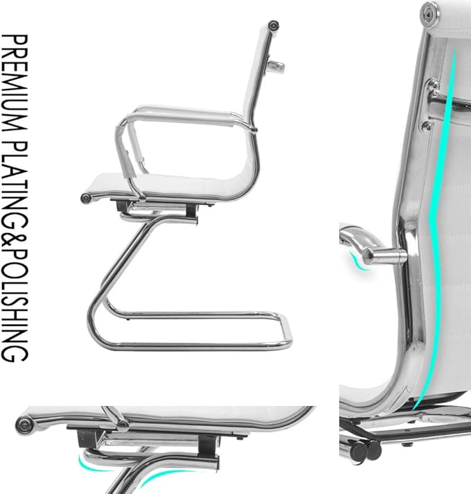 Reception Chairs Leather Conference Chairs No Wheels Back Support Heavy Duty Office Guest Chair, Set of 2 (White)