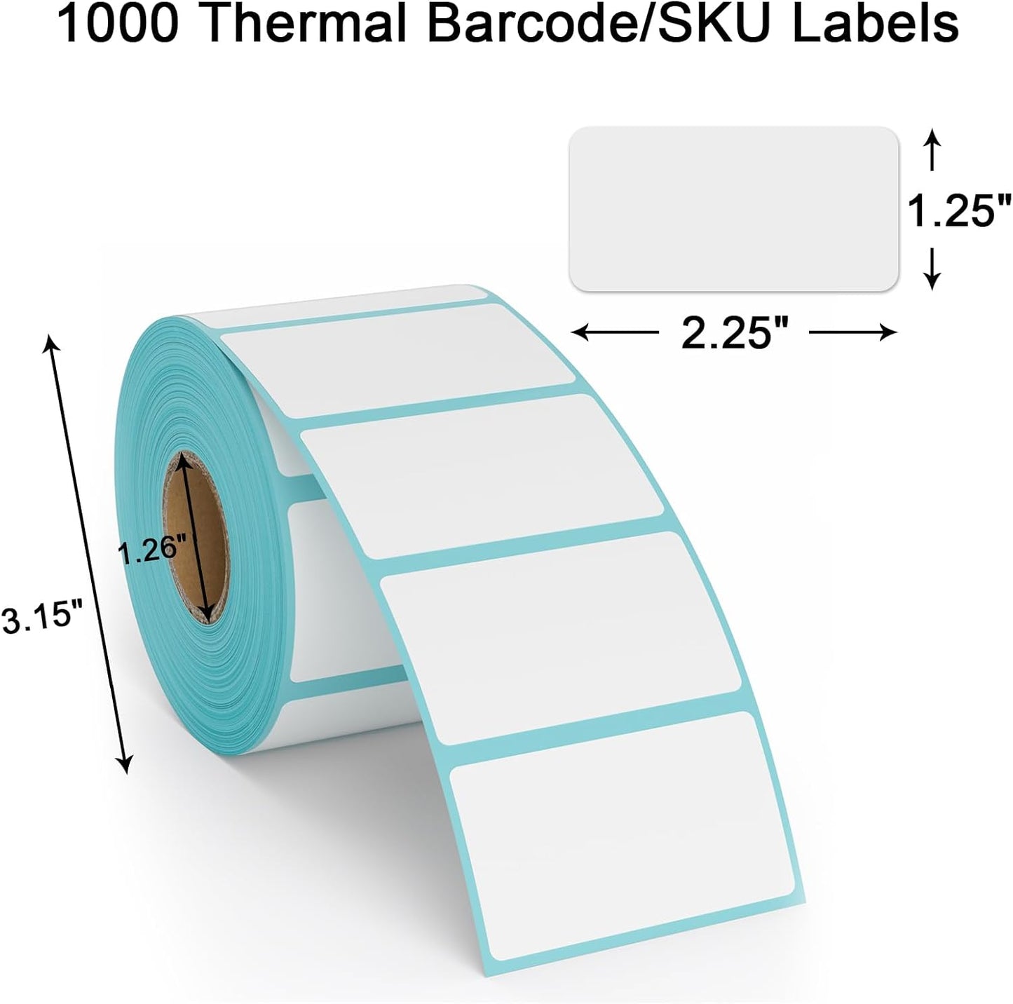 MFLABEL 2.25x1.25 inch Direct Thermal Labels 2-1/4 x 1-1/4 Inch White Thermal Printer Labels for UPC Barcode, Self-Adhesive Address Shipping Thermal Label Stickers 30 Rolls(1 Rolls/1000 Labels)
