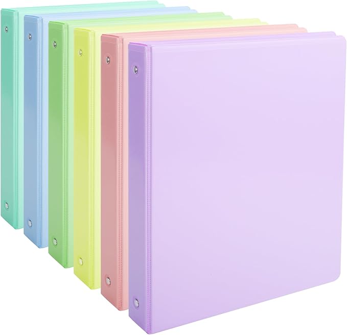 0.5 inch 3-Ring Binder, 1/2 inch Round Ring Binder with 2 Inside Pockets, Clear View Cover Binders Holds 8.5'' x 11''Paper,Pastel Color Binders for Office/Home/School Supply, 6 Pack