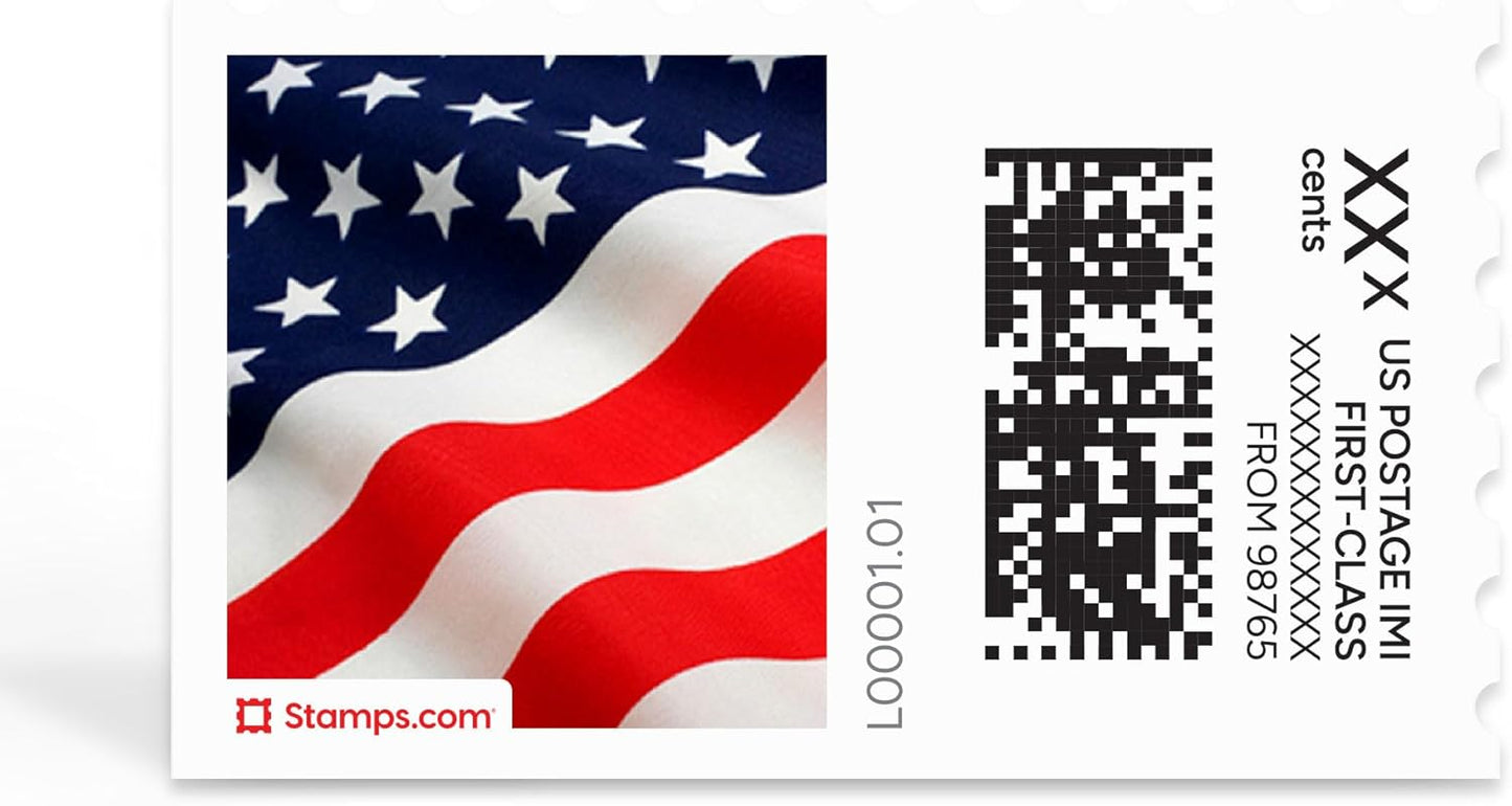 Stars & Stripes NetStamps 1200-Pack (50 Sheets) Printable Postage Labels (Stamps.com Subscription Required) - Print Approved Postage - Inkjet & Laser Printers - Business, Personal, Home
