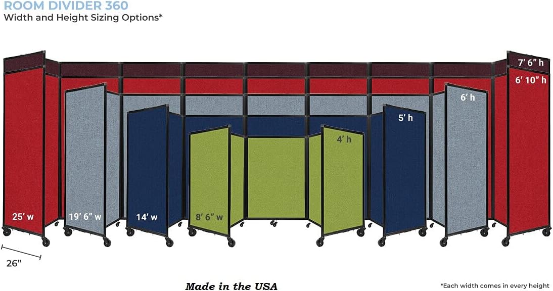Versare Room Divider 360 Portable Wall Partition | Folding Panels | Large Freestanding Divider | Locking Wheels | Temporary Room Separator | 14' x 7'6'', Red