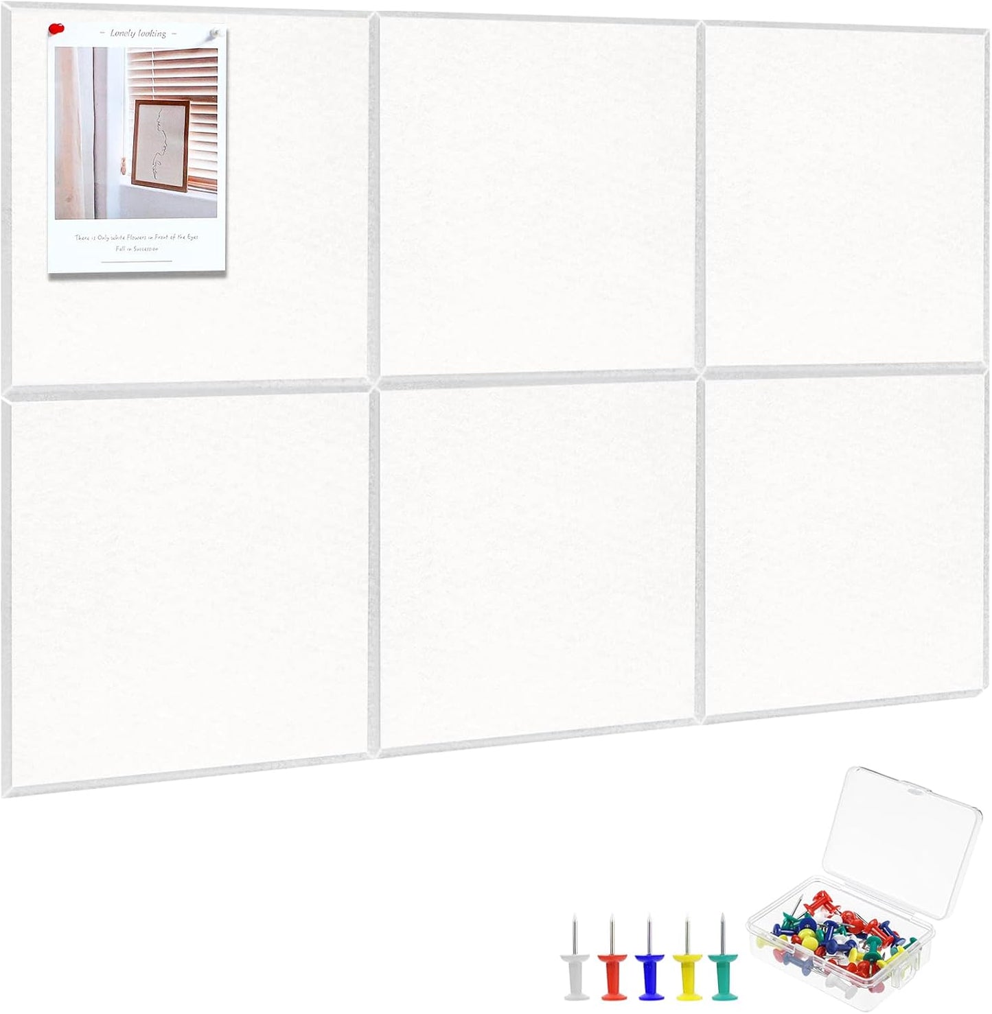 Large Cork Board 36" x 24", 6 Pack Felt Wall Tiles with Colored Pushpins, Bulletin Board with Removable Self-Adhesive Strips, Pin Boards Cork Boards for Walls Office Home School-White