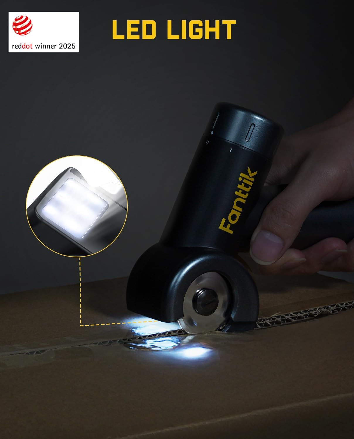 Fanttik C8 Nano Cordless Electric Scissors with LED Display, Rechargeable Cardboard Cutter with 2 Blades, EasySwap Blade Change, LED Light, for Thin Cardboard Carpet Leather - Black