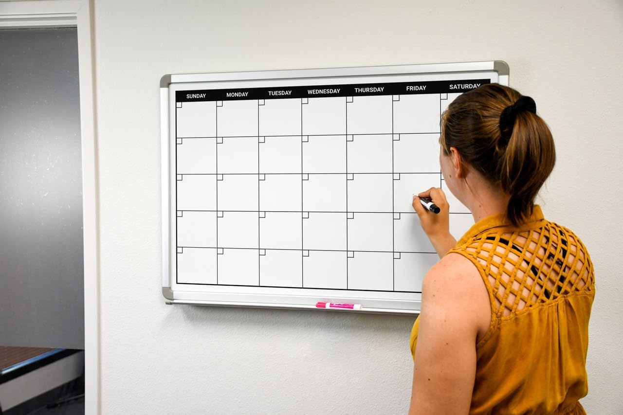 Month Calendar Dry-Erase Scheduling Whiteboard 36" x 24"