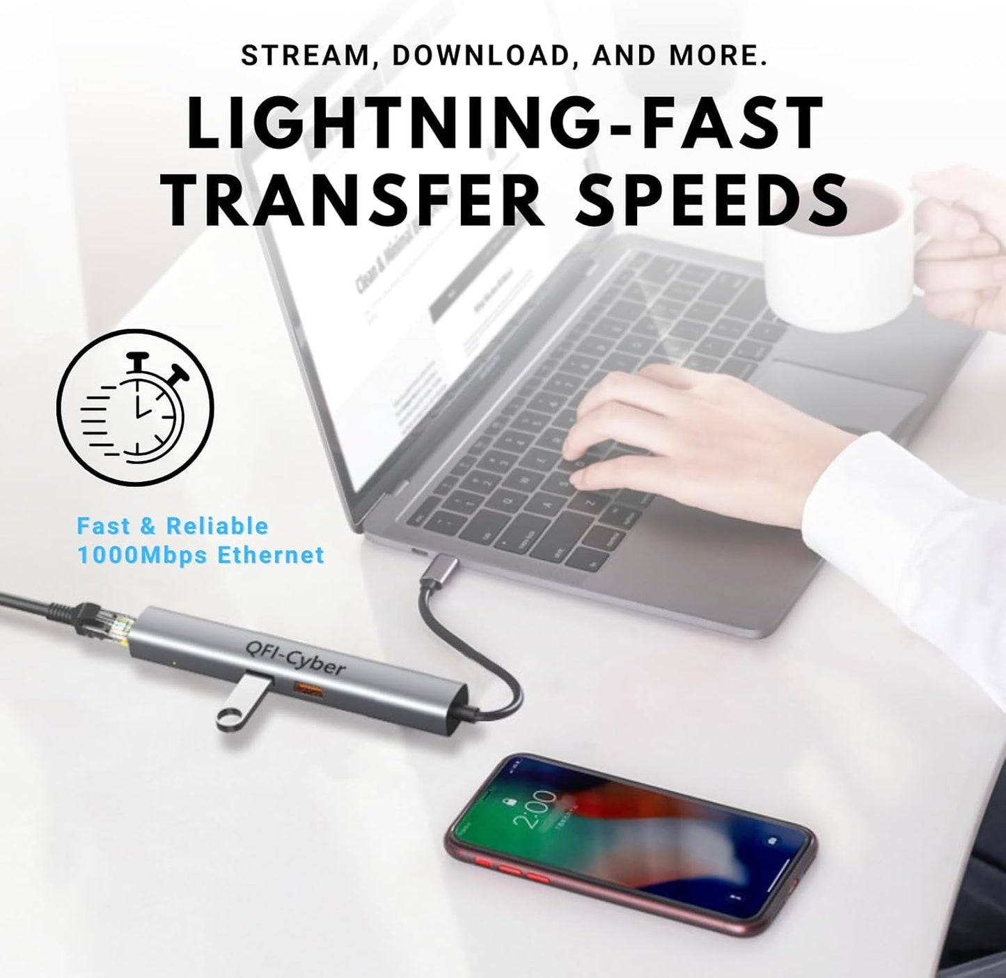 6-in-1 USB C Hub, Ethernet Multiport Adapter, USB C to HDMI Dock with 4K@60HZ HDMI, 2*USB 3.1 Gen 2, 10Gbps Data, RJ45, 100W PD for MacBook Pro/Air, Chromebook, Dell XPS, HP and More