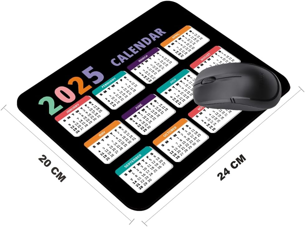 2025 Calendar Black, Computer Mouse Pad with Non-Slip Rubber Base, Mouse Pads for Computers Laptop Mouse 9.6 x 7.9 inch