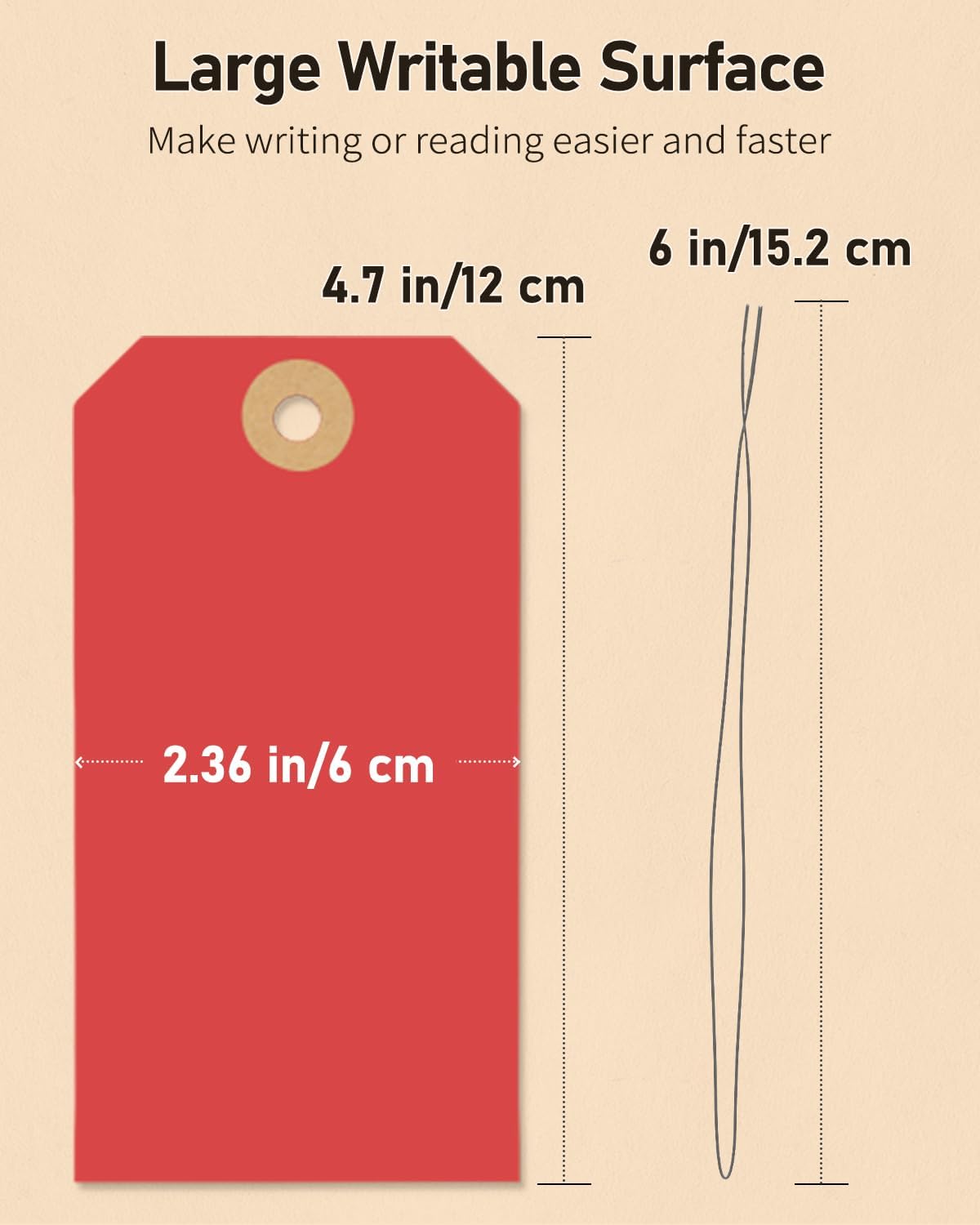 Uniclife 100 Pcs Red Blank Shipping Tags with Wire Attached 4.7 Inch Paper Tags Hang Tag with Reinforced Eyelet Large Marking Label Writable Price Tags Inventory Label Tag, 4.7" x 2.36"