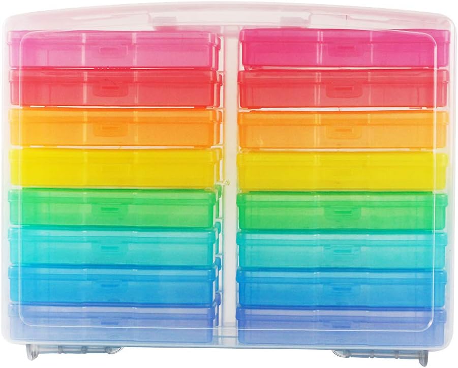 novelinks Transparent 4" x 6" Photo Cases and Clear Craft Keeper with Handle - 16 Inner Cases Plastic Storage Container Box (Multi-colored)