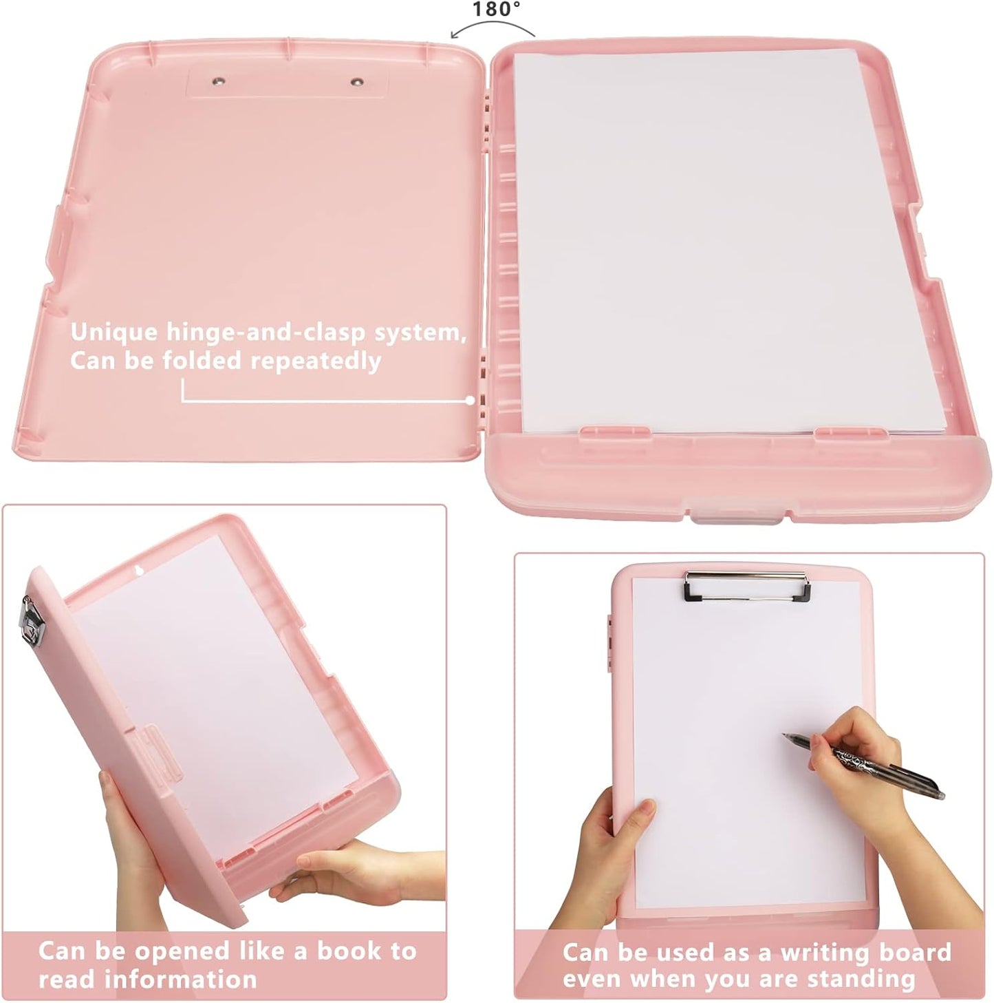 Clipboard with Storage,A4 Binder Nursing Clipboards with Pen Holder,Heavy Duty Storage Clipboard with Low Profile Clip, Clipboards Folder Side-Opening Clip Boards,Smooth Write Clip Board (Light Pink)
