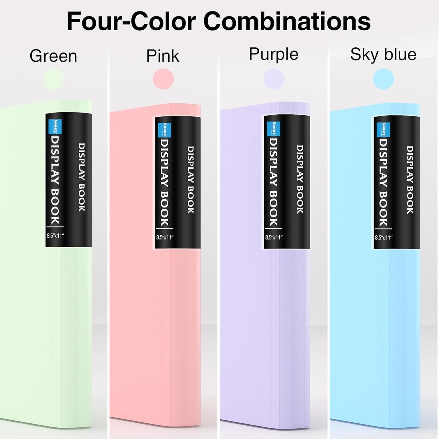 Sooez 4 Pack 72 Pocket Binder with Plastic Sleeves & Elastic Band, Large Capacity 8.5x11 Presentation Book Display 144 Pages, Art Portfolio Document Folder with Clear Sheet Protectors