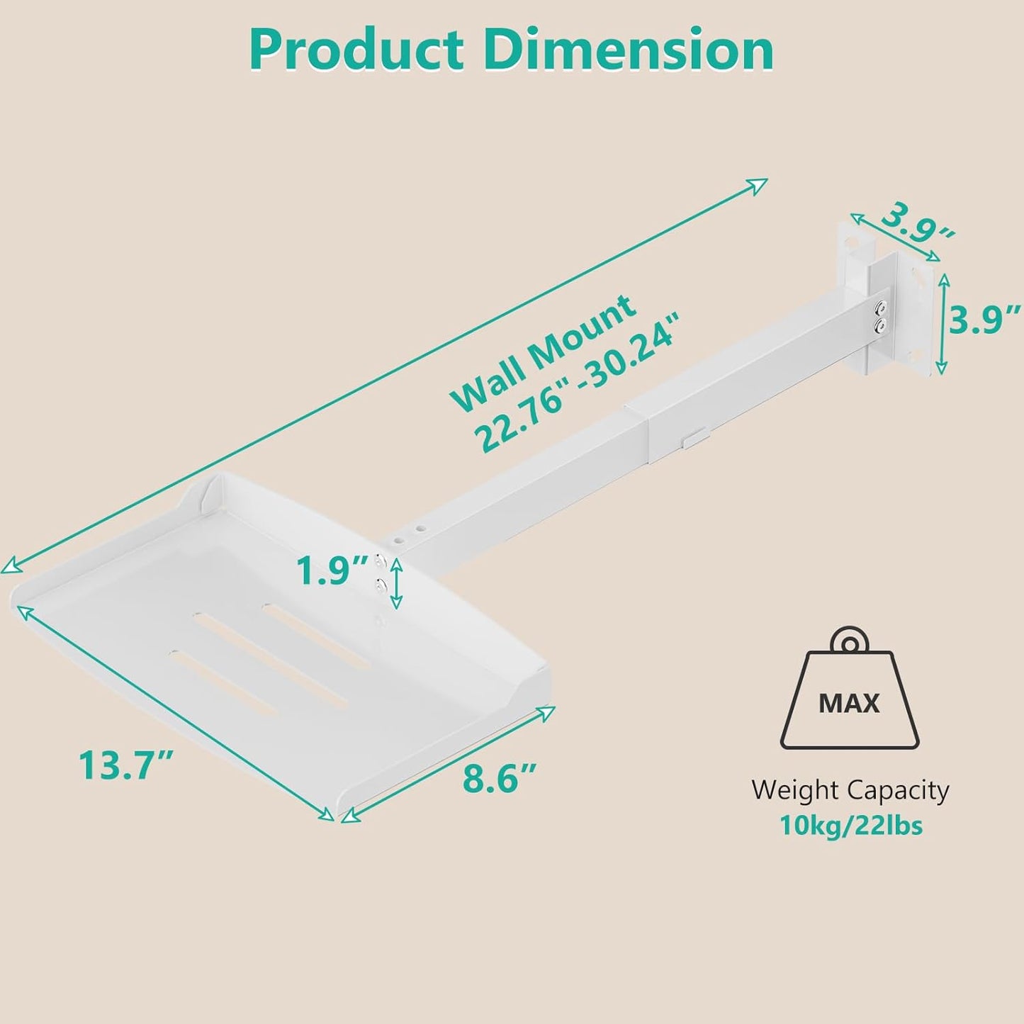 WALI Projector Ceiling Mount Tray,Projector Wall Mount Holds up to 22lbs,Height Adjustable Universal Projection Mount Tray 13.7'' x 8.6'', No Hole Installation, Hidden Cable Routing, White (PM-005-W)