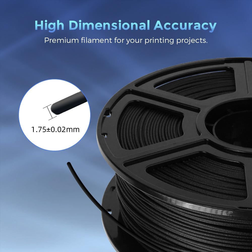 FLASHFORGE Carbon Fiber PLA Filament 1.75mm, Carbon Fiber Reinforced PLA 3D Printer Filament, 1KG Spool Dimensional Accuracy +/- 0.02mm, High Strength & High Abrasion-Resistance (PLA-CF Black)