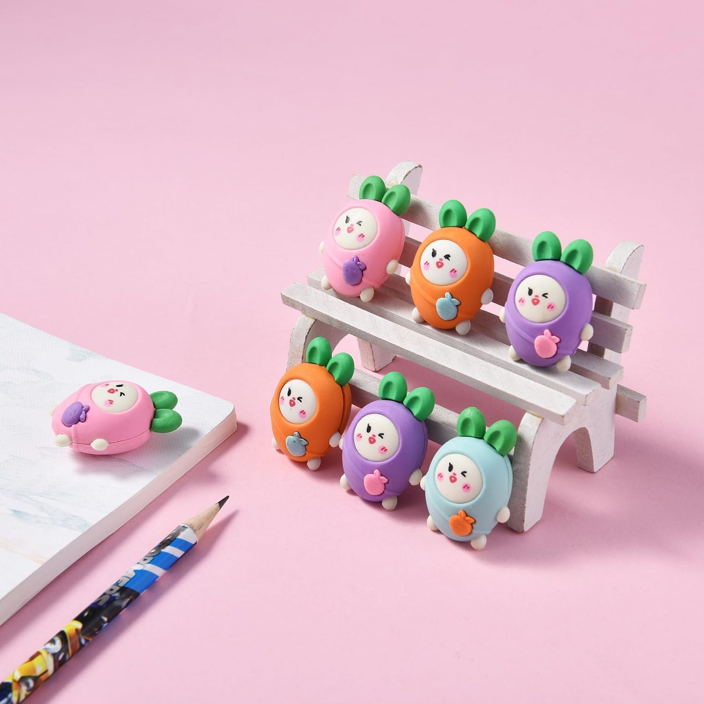 20 Pack Carrot Erasers for Kids, 3D Erasers for Boys Girls, Fun Take Aapart Erasers for School Supplies Prize Gifts Party Favors