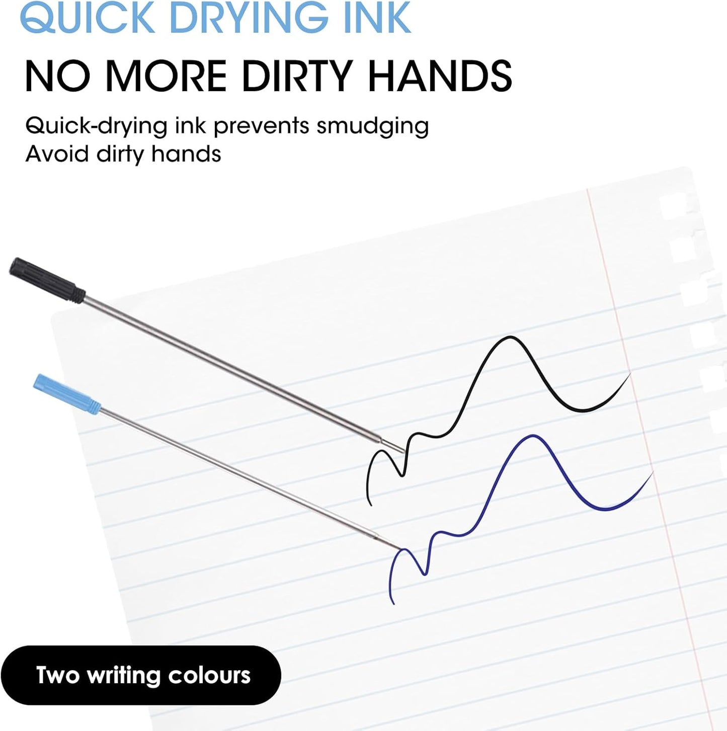 0.7 mm Ballpoint Ink Twist Pen Refills, 15 Pcs Medium Point Metal Smooth Writing Replaceable Ink Refill, Stationery Compatible for Cross Ballpoint Replacement (4.6in M) (Black+Blue, 15)