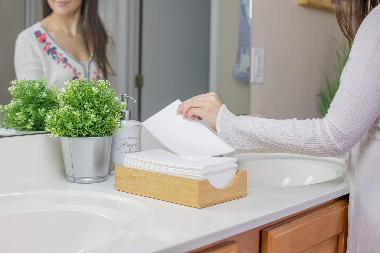 50 Paper Towels Cloth-Like Hand Tissue Paper Napkins, Disposable Hand Towels for Bathroom Guests, Disposable Face Towel for Guest, Washcloths or Dinner Napkin, Made in USA, White