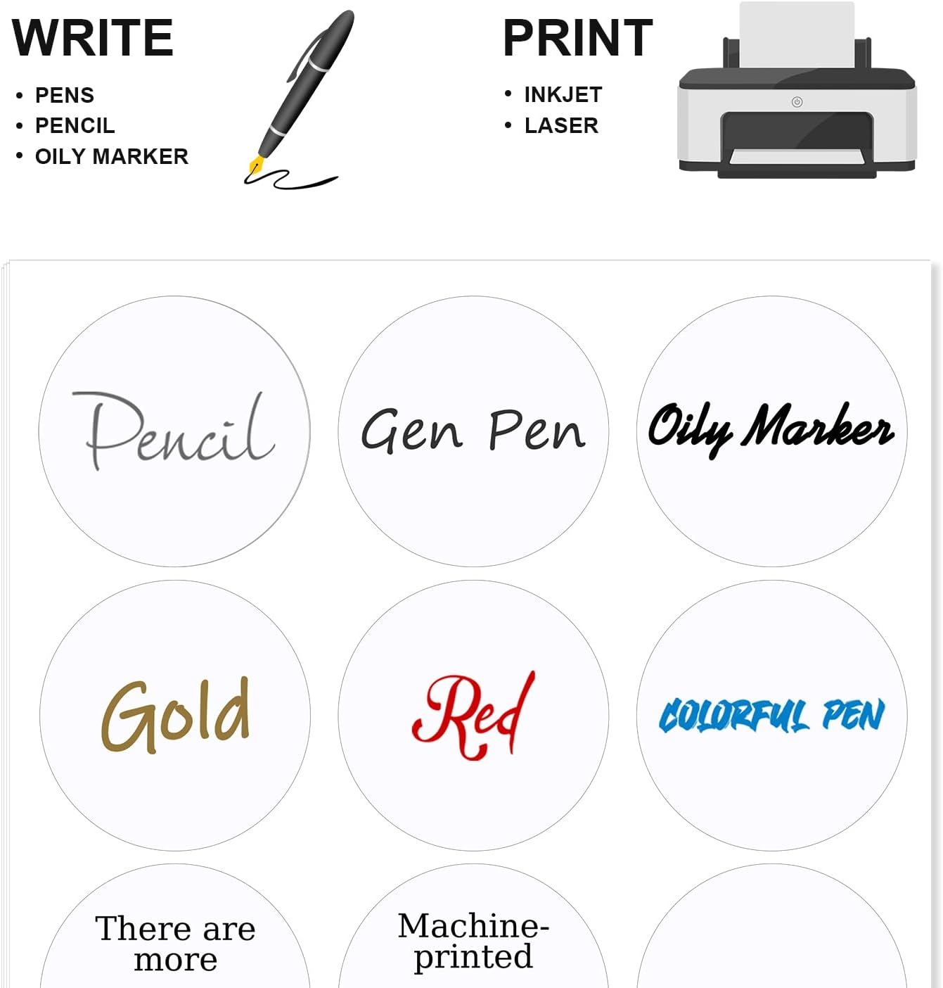 Methdic 2.5" Diameter High Visibility Printable Round Labels,Matte White,360 Customizable Blank Stickers