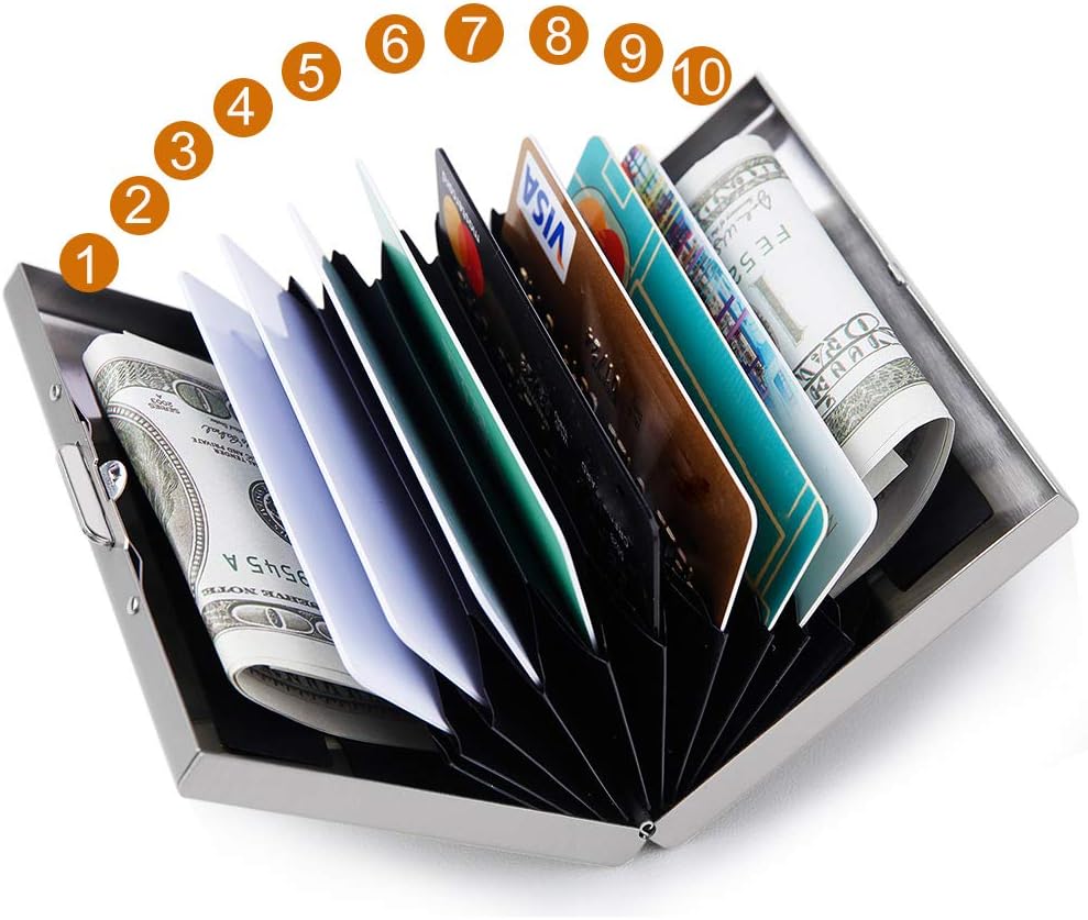 EASTNIGHTS RFID Credit Card Holder Protector Metal Credit Card Wallet Business Card Holder for Men Women Gift Box Package (Silver)