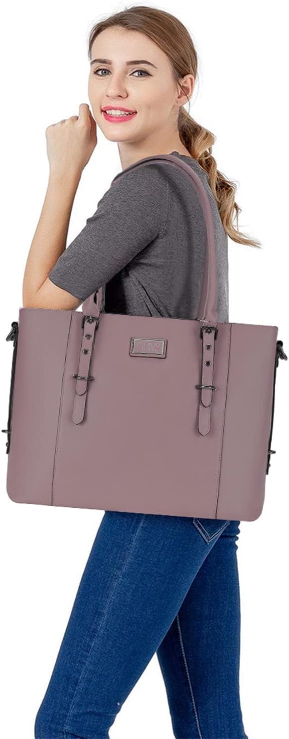 MOSISO PU Leather Laptop Tote Bag for Women, Waterproof Large Capacity Business Work Briefcase Shoulder Laptop Bag