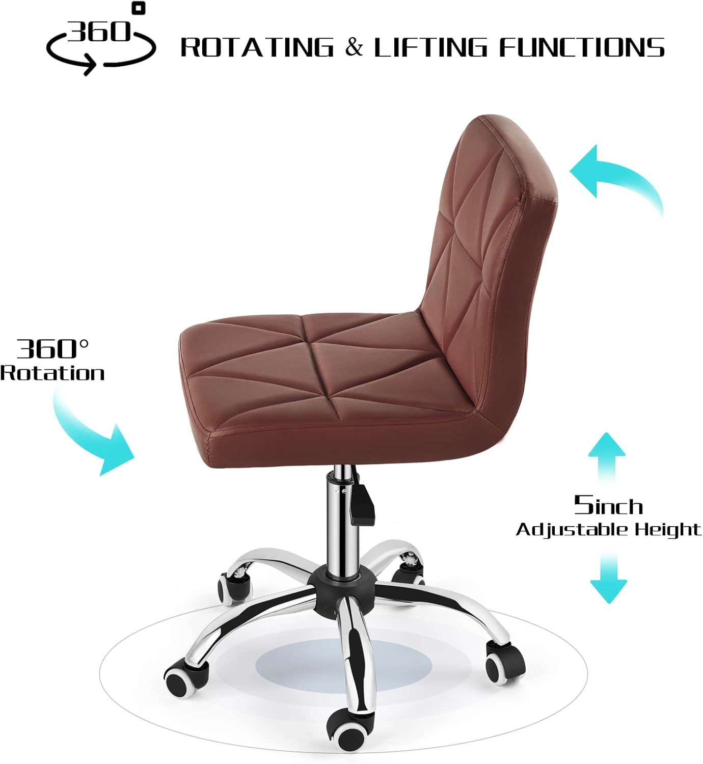 COSVALVE Armless Desk Chair, Mid Back 360 Swivel Office Chair, Height Adjustable Executive Conference Task Chair with Rolling Wheels and Diamond Pattern for Home Bedroom Computer Barber, Brown