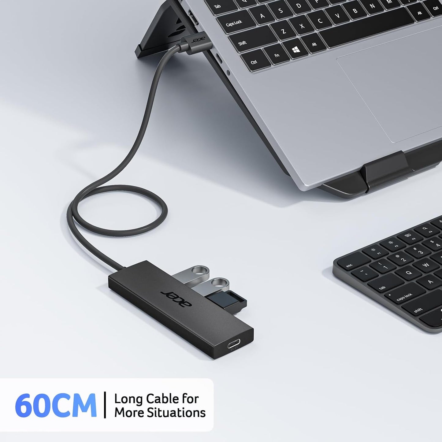 Acer USB Hub 4 Ports, Multiple USB 3.0 Hub, USBA Splitter for Laptop with Type C Power Port, Extender for A Port Laptop, PC, Desktop and More (2ft)