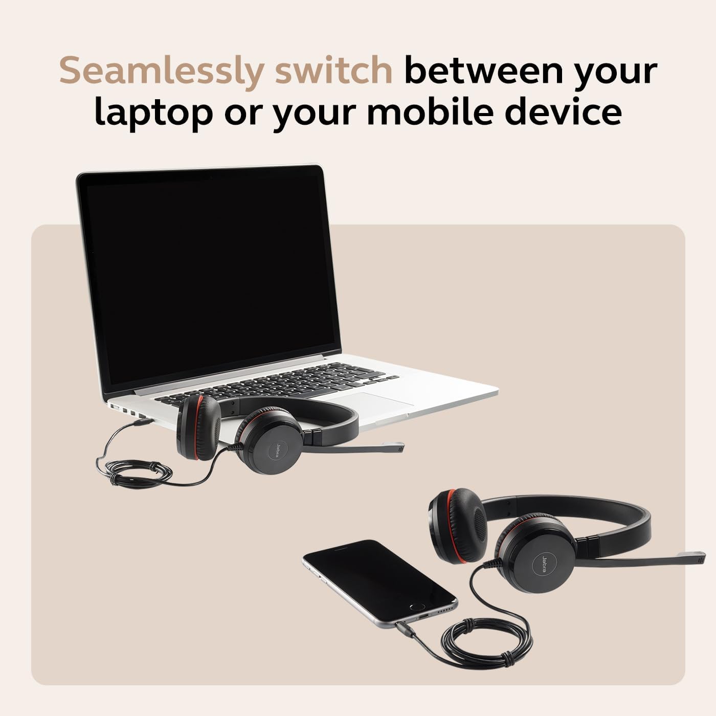 Jabra Evolve 30 II Wired Dual-Ear Headset with Mic for Work - 3.5mm Jack or USB-A/USB-C Connectivity, Computer Headset with Noise-Cancelling Microphone, Microsoft Teams Certified, Call Control – Black