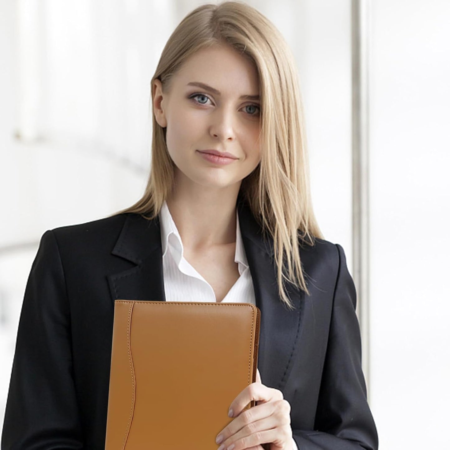 Leather Portfolio Binder 5 x 8, Mini Soft Leather Padfolio A5 Business Binder Legal Writing Pad Junior Size Document Organizer for Present Gift Kid Men Women Brown