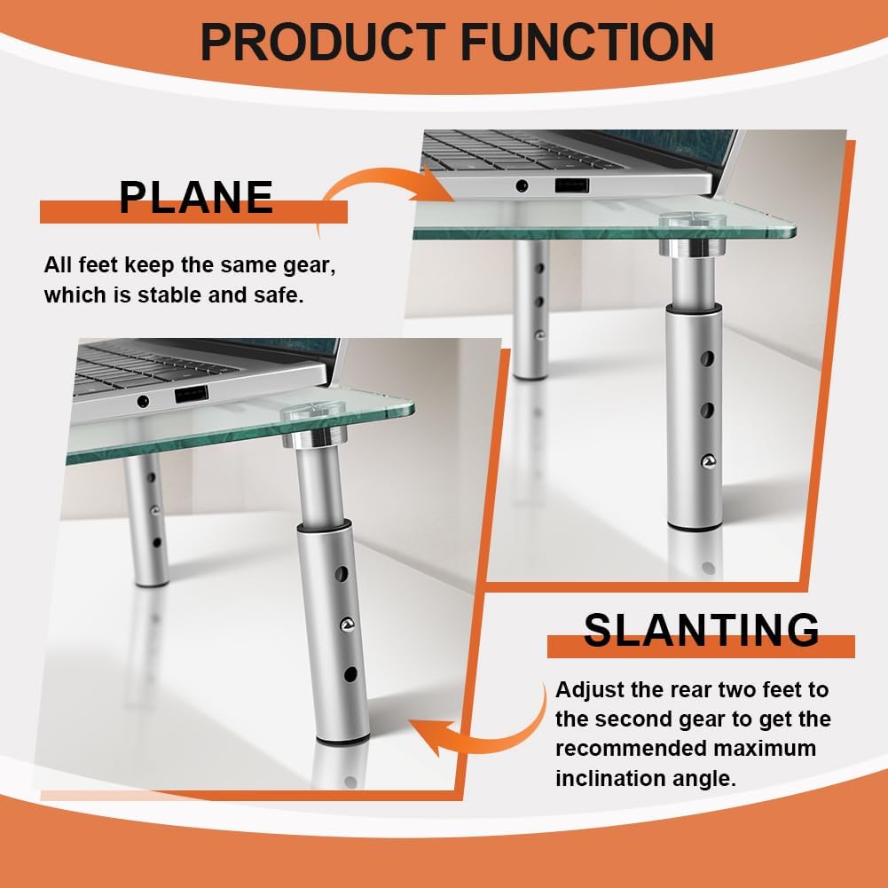 KKTONER GLASS Monitor Stand with Height Adjustable for Home Office 2 Pack Computer Monitor Riser PC Screen Riser for Desk Organzier Laptop