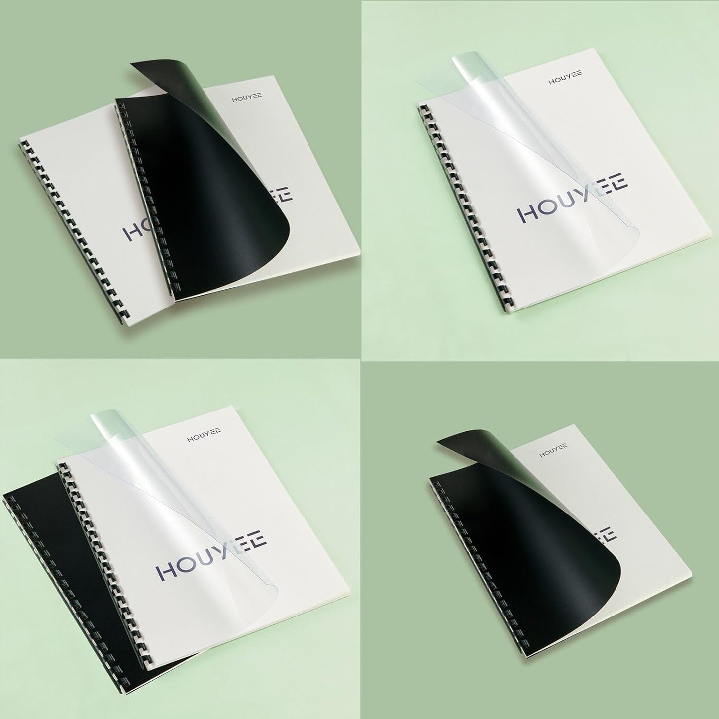 HOUYEE 180 Pack Binding Covers Set: 60 Pcs 3/8 Inch Black Binding Combs, 8.5x11 Inches, 60 Pcs 10 Mil Clear Binding Covers, 60 Pcs 12Mil Black Sand Texture, Letter Size