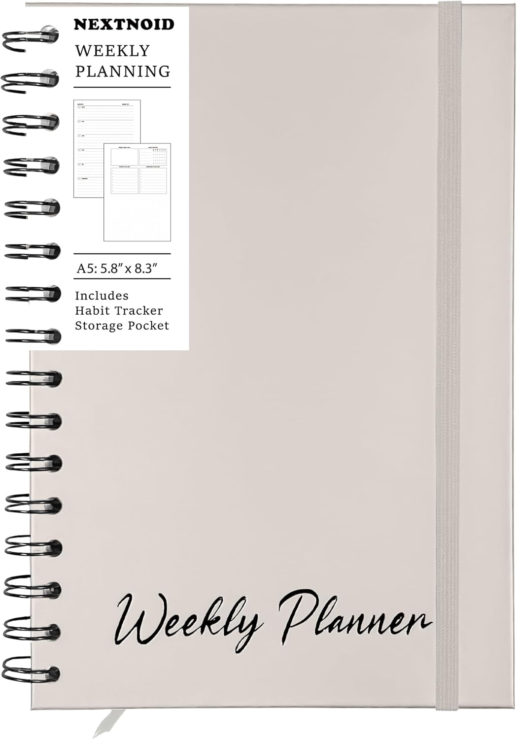 Undated Weekly Planner Notebook, A5 Hardcover Weekly to do List Notebook for Work with Goal & Habit Tracker - Spiral Beige
