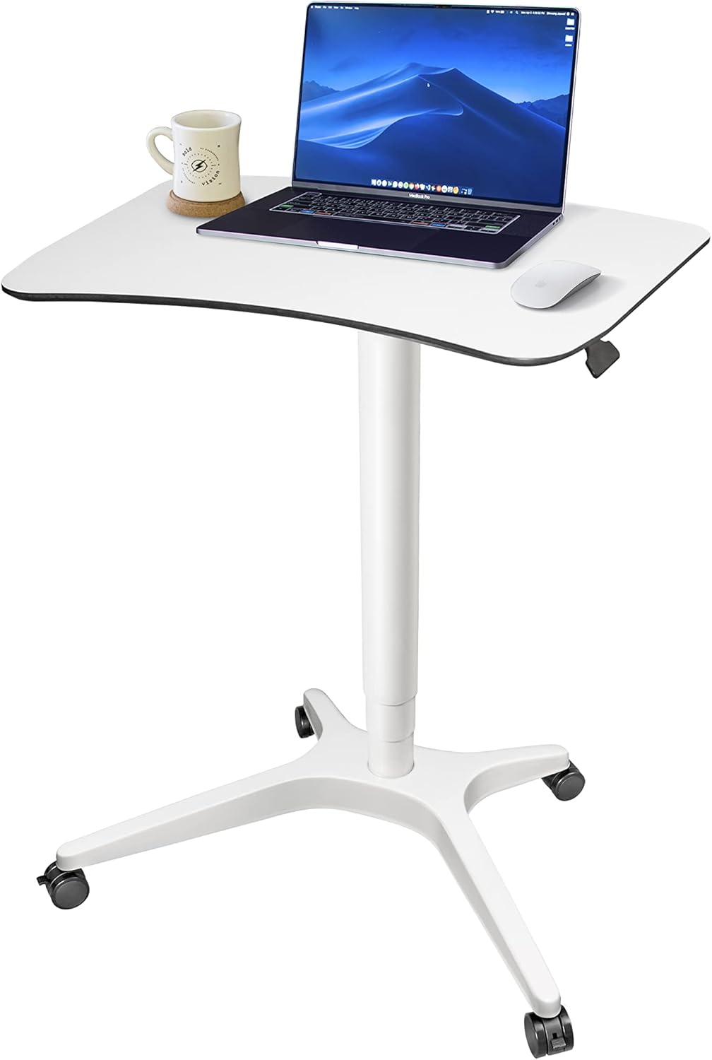 Pneumatic Adjustable Height Desk, Laptop Standing Desk, Rolling Sit-Stand Cart, Mobile Podium Portable Lectern for Home, Office& Classroom, 26" 19.3" Platform (29" to 46.9" H),White