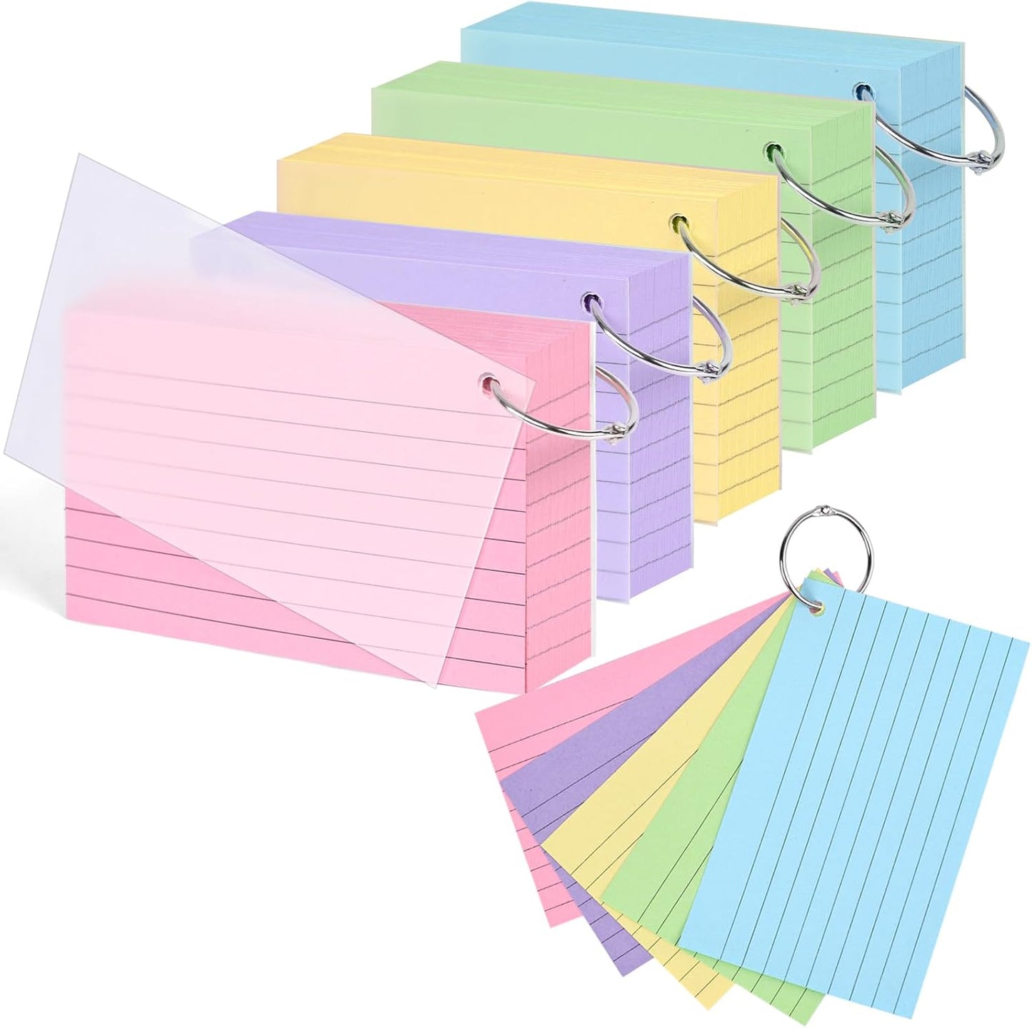 500PCS Index Cards 3x5 Inches, Colored Index Cards with Ring for Back to School, Punched Lined on Both Side Notecards Study Heavy Flashcards for Studying, Learning, College, Memory