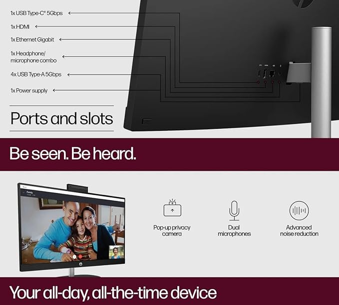 HP 27" FHD Touchscreen Business All-in-One Desktop Computer, Intel 12-Core Ultra 7 155U (Beats i7-1355U), 64 GB DDR5 RAM, 4 TB SSD, Intel Iris Xe Graphics, Wired KB & Mouse, Wi-Fi 6, Windows 11 Pro