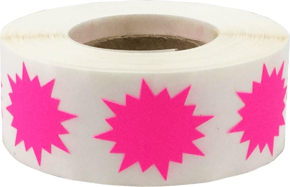 Fluorescent Pink Color Coding Burst Labels for Organizing Inventory 1 Inch Round Circle Dots 500 Total Adhesive Stickers On A Roll