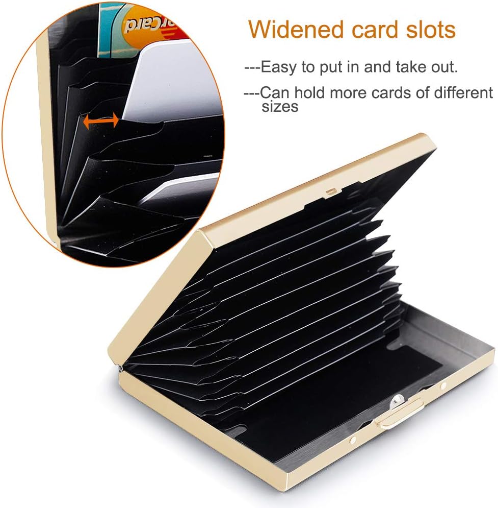 EASTNIGHTS RFID Credit Card Holder Protector Metal Credit Card Wallet Business Card Holder for Men Women Gift Box Package (Gold)