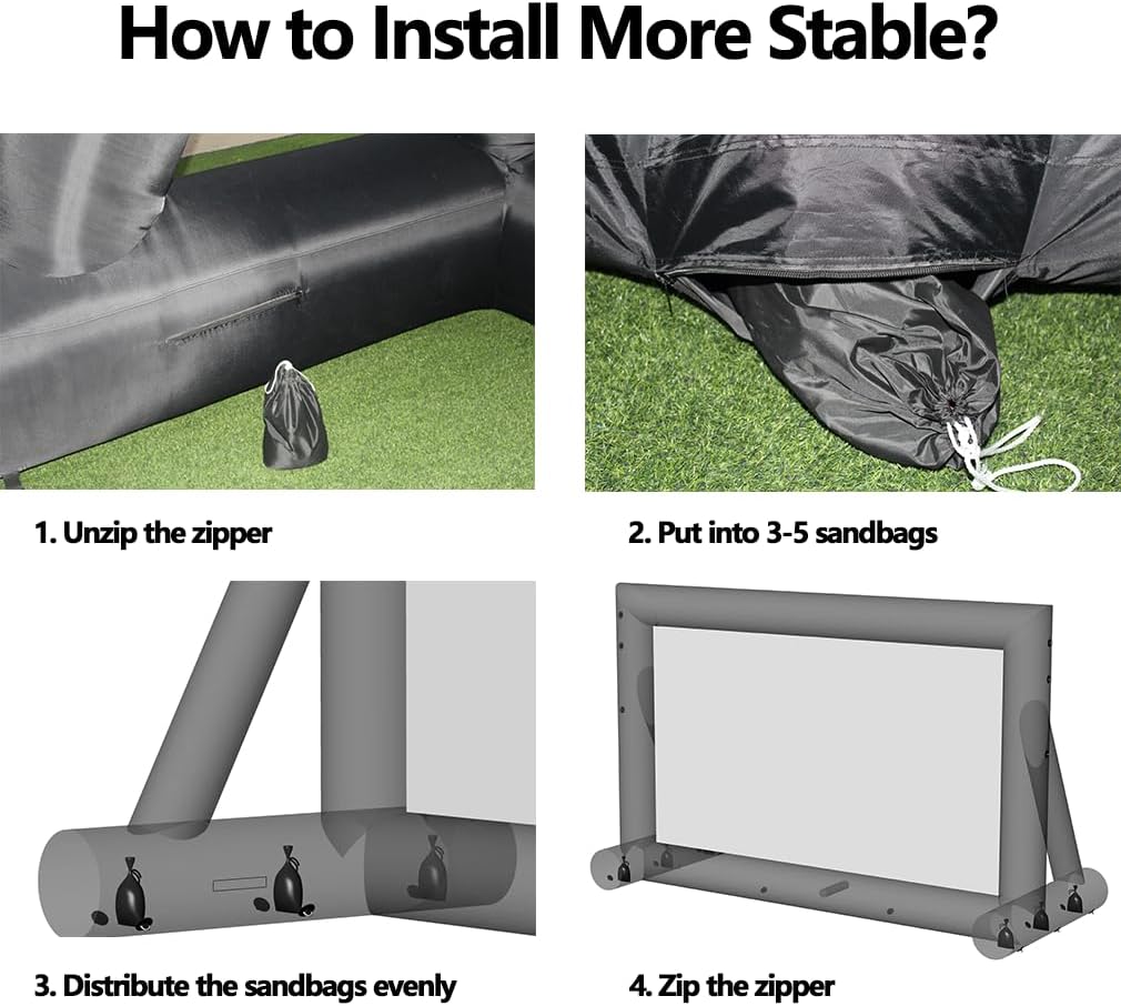 33ft Outdoor Inflatable Movie Screen, No Seam Projector Screen with Air Blower, Support Front & Rear Projection