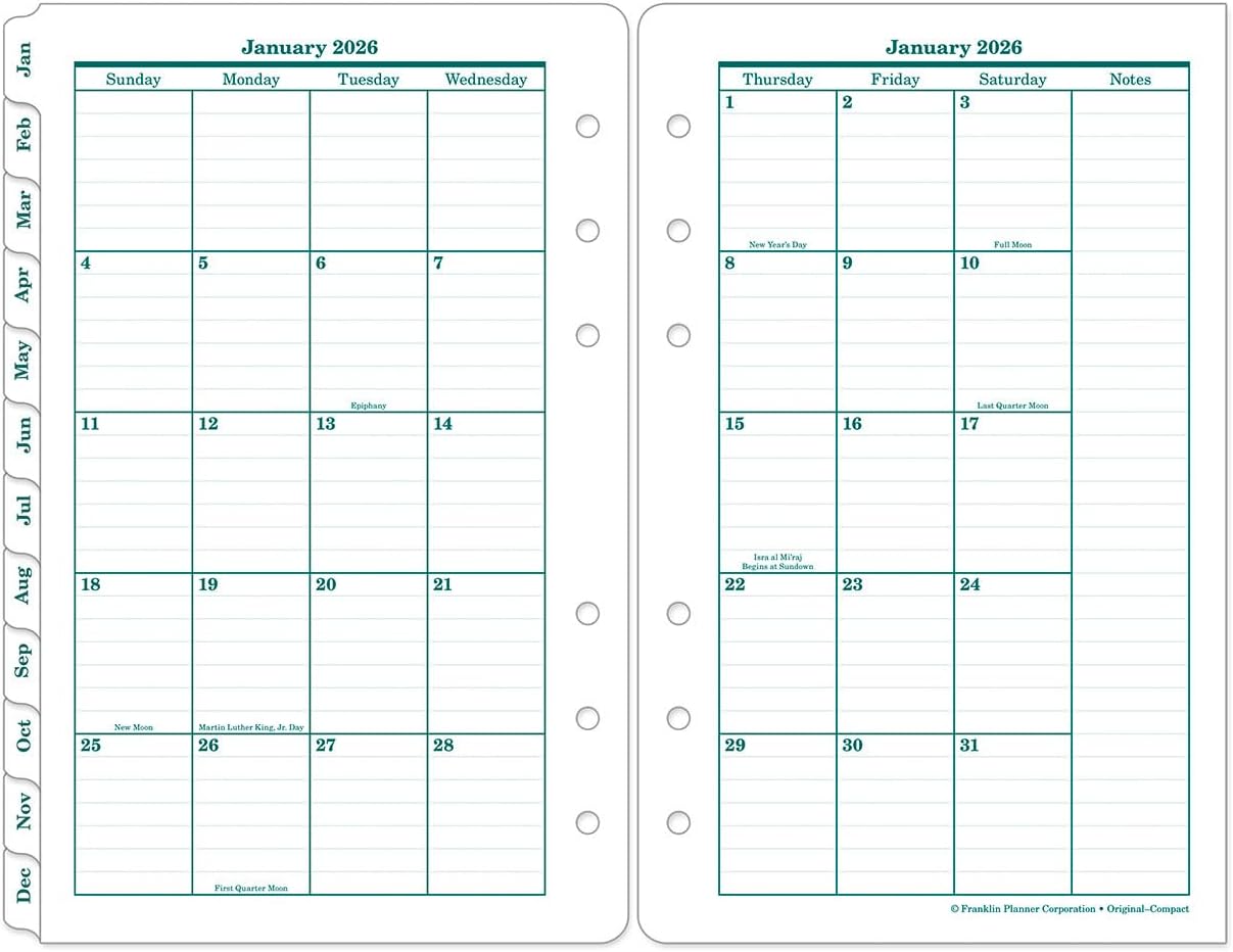 FranklinCovey - Original Two Page Per Day Ring-Bound Planner (Compact, Jan 2026 - Dec 2026)