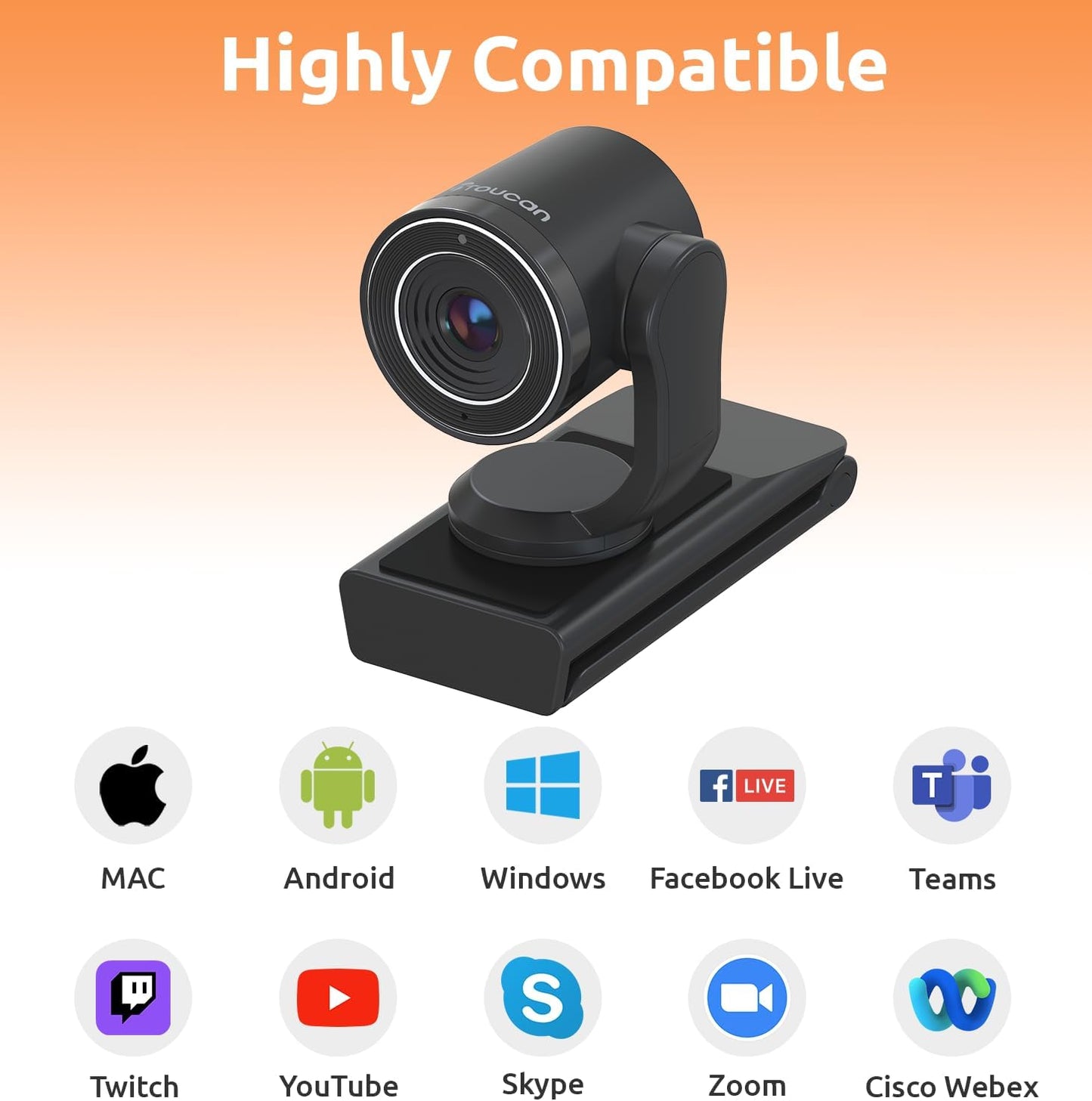 TOUCAN 1080P Webcam with Microphone,FHD Streaming Camera with 1080P/60fps,Privacy Protection Plug Play Ultra Compact Web Cam w/ 89°View for Computer/Meeting/Online Classes/Zoom/YouTube