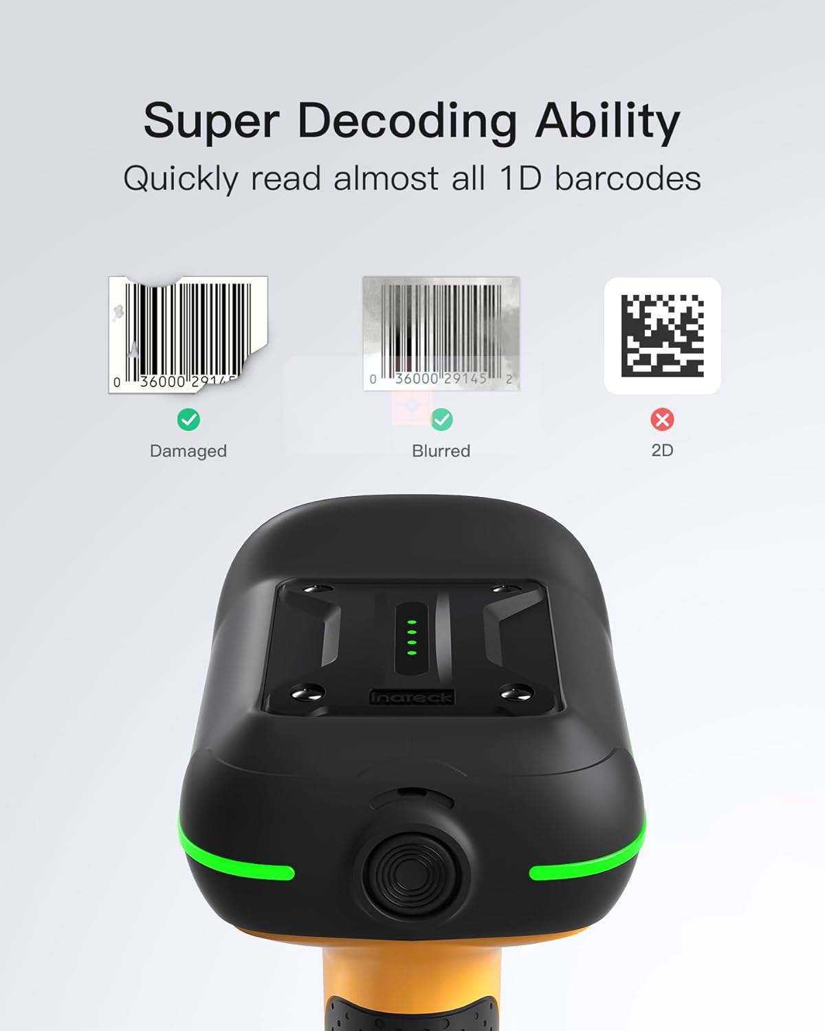 Inateck Industrial Barcode Scanner Bluetooth, 1D Scanner Wireless with IP67 Waterproof and Dustproof, Handscanner with App & SDK,BCST-61