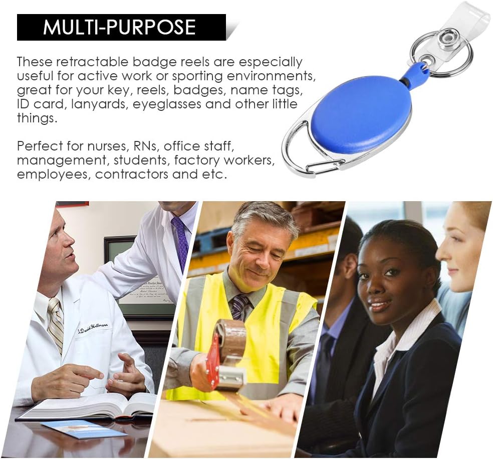 Retractable Badge Holder with Carabiner Reel Clip and Key Ring for ID Card Key Keychain Holders Blue 10 Pieces by Moever